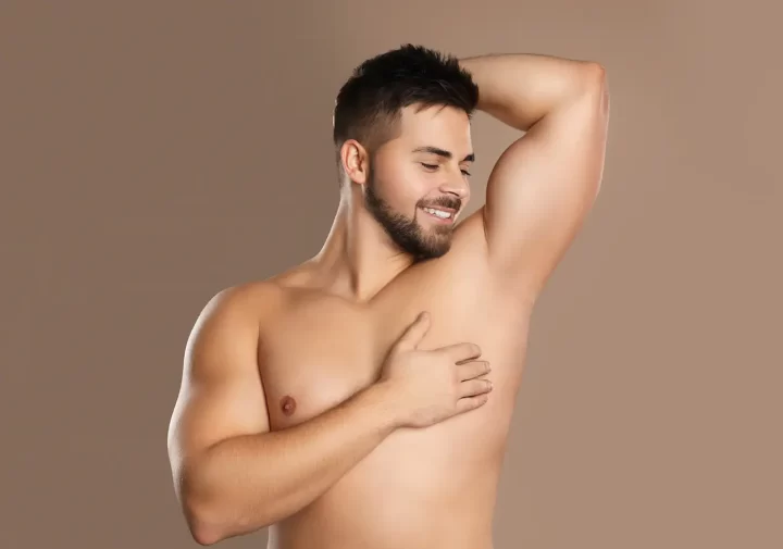 man hairless armpit after depilation procedure